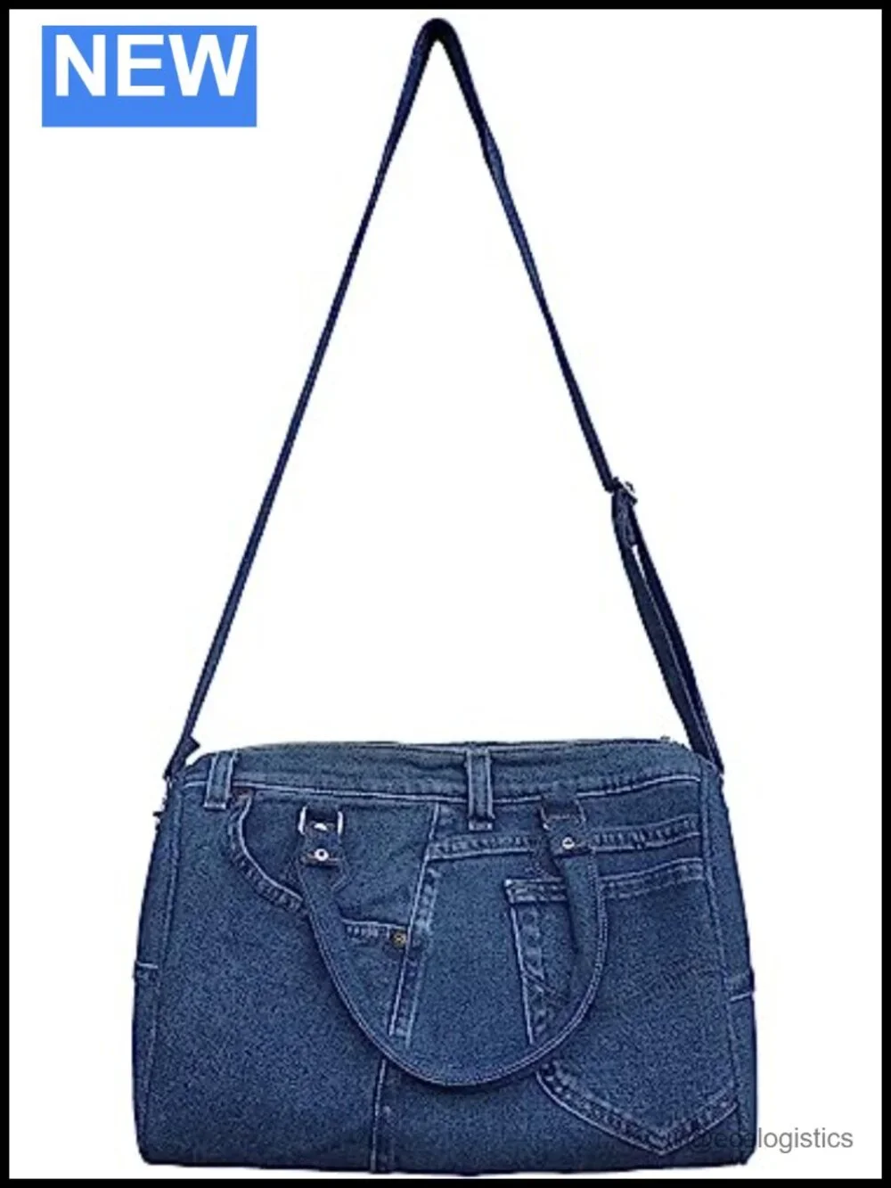 Upcycled Denim Bowler Handbag Large Top Handle Convertible Shoulder Purse